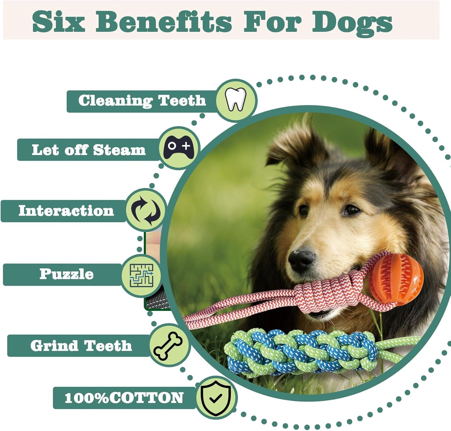 Interactive Dog Toys Tug of War Dog Toy for Small/Medium/Large Dogs,Teething Rope for Teeth Cleaning,Puzzle Ball for Chewing,Dog Bungee Tug Toy Kit, Blue